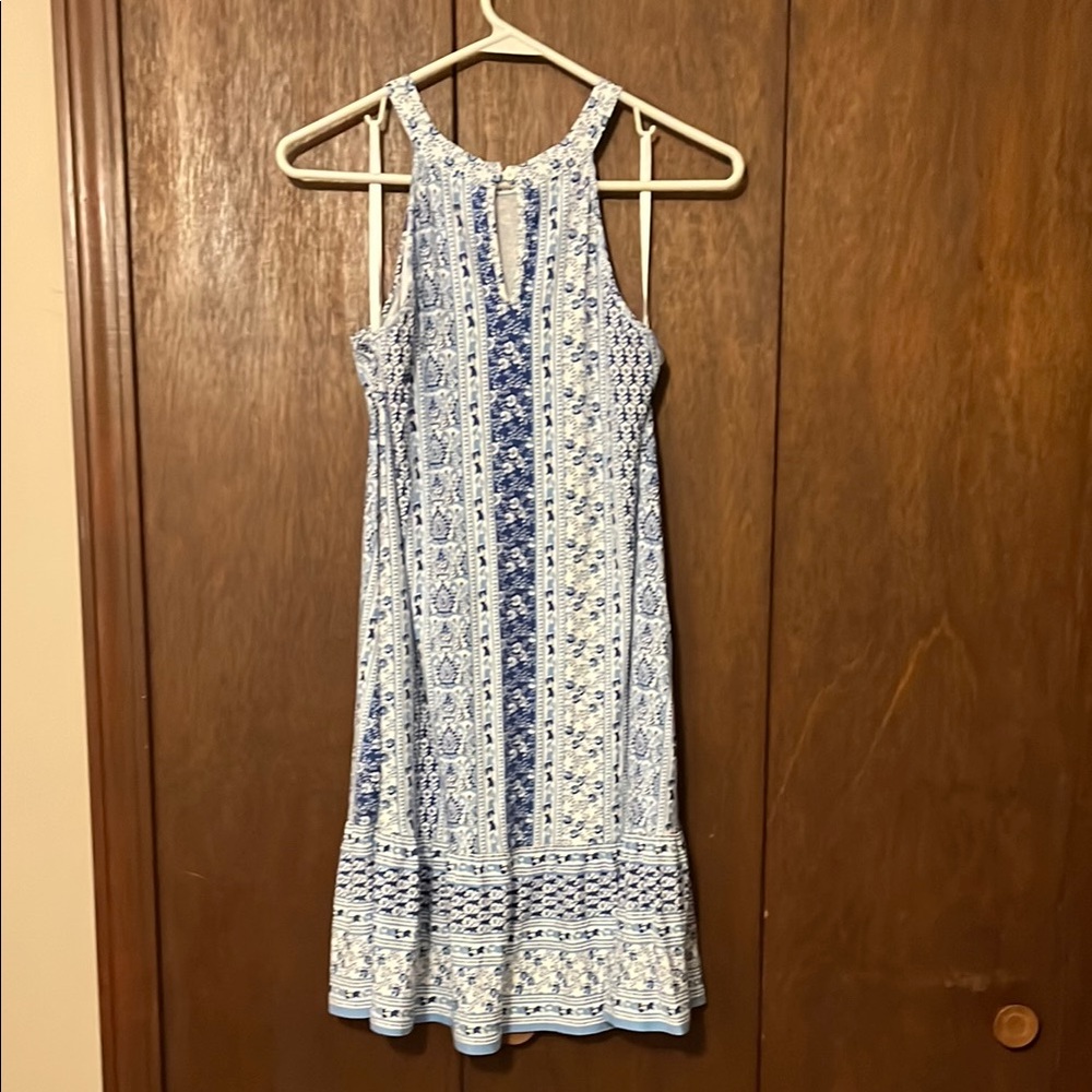 LOFT Blue and White Ruffled Tiered Sundress Halter style XS - Picture 7 of 7